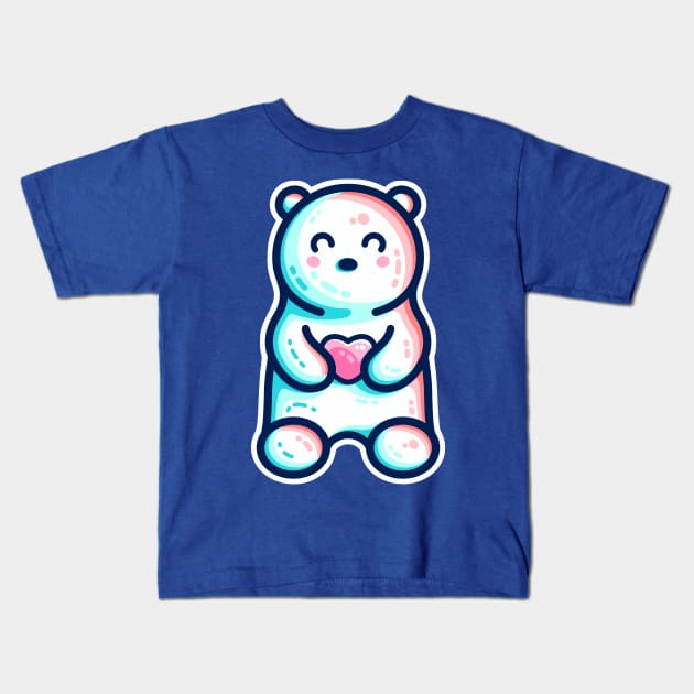 Cute Polar Bear Holding Heart Kids T-Shirt by freeves